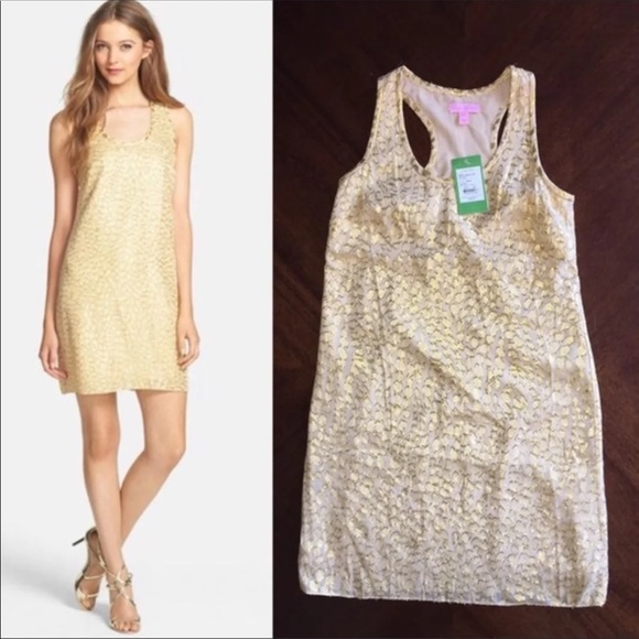 Bnwt Lilly pulitzer gold Betty Dress xxs - Picture 2 of 3